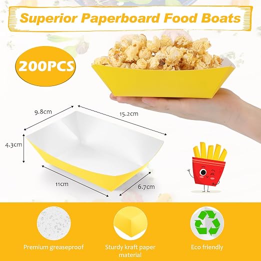 Yinkin 200 Pcs Paper Boat Disposable Graduation Food Trays Nacho Trays Kraft - Image 2