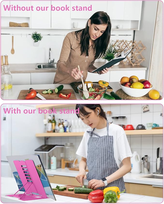 MSDADA Desk Book Stand Metal Reading Rest Book Holder Adjustable Cookbook - Image 4