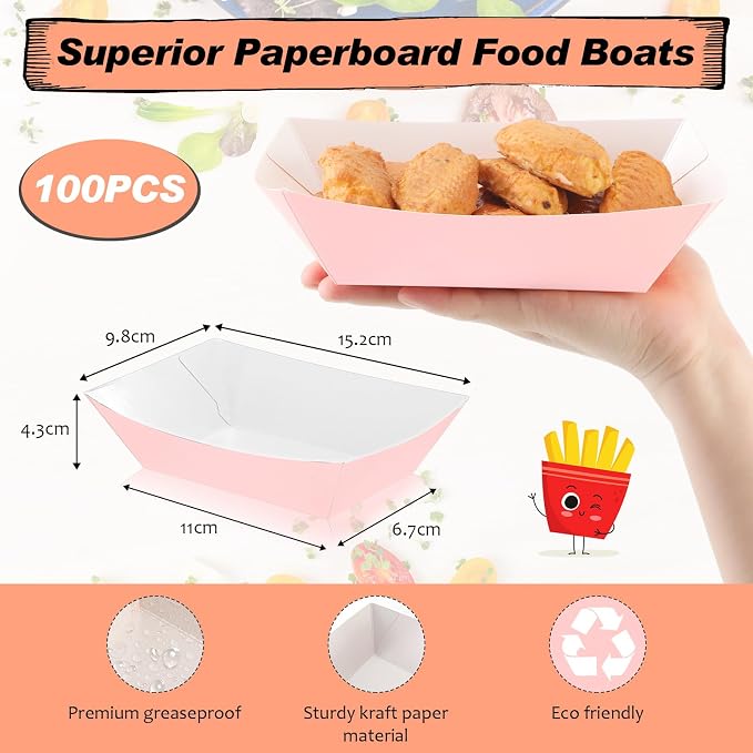 Yinkin 100 Pcs 2lb Paper Food Trays Boat 2lb Disposable Nacho Trays Kraft Paper - Image 2