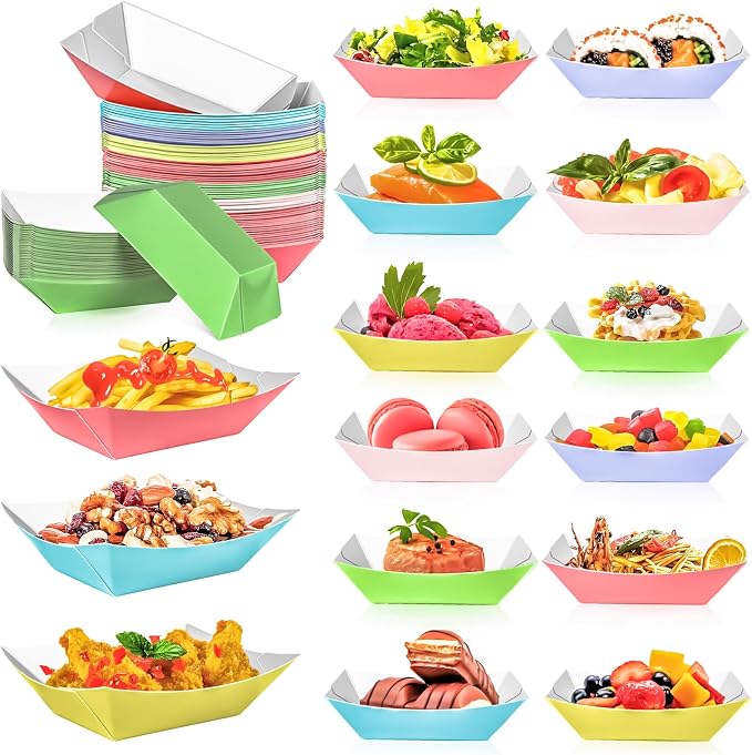 180 Pack Colorful 1/2Lb Paper Food Boat Trays Disposable Small Paper Boats - Image 4
