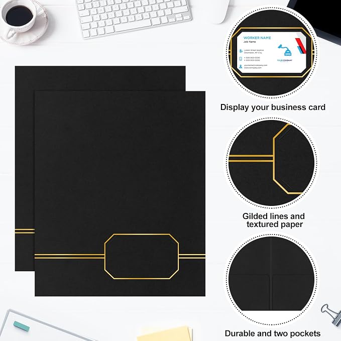 Kisston 50 Pack Executive Twin Pocket Folders Letter Size Black - Image 3