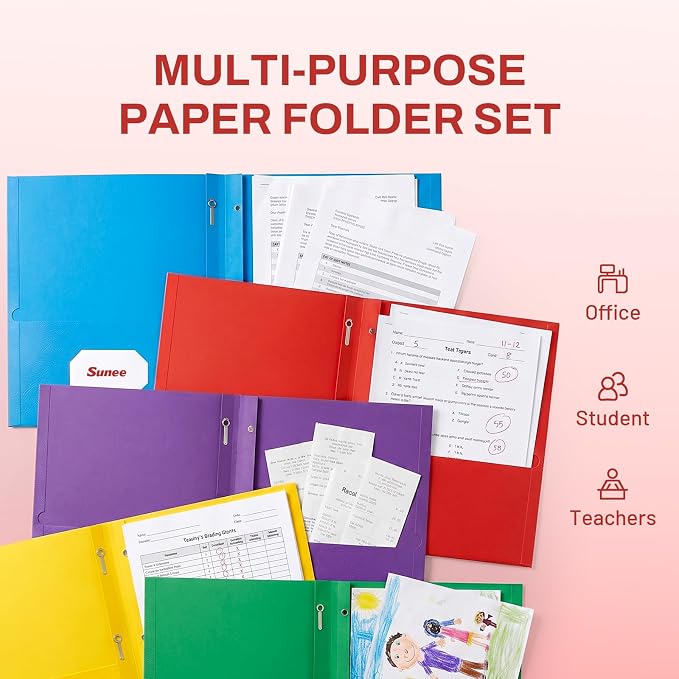SUNEE 2 Pocket Folders with Prongs, Paper Folders with 2 Pockets and 3 Prongs - Image 5