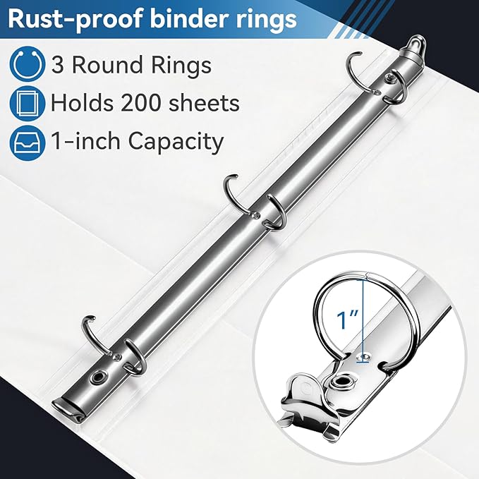 SUIN 1-inch 3 Ring Binder with 2 Pockets, PVC Free, and School, 6 Pack - Image 3