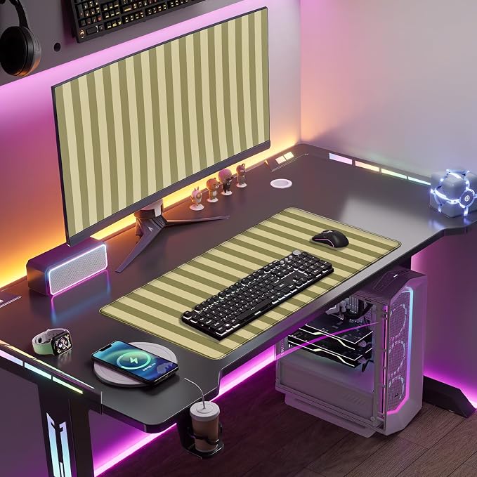 Olive Yellow Striped Desk Mat Cute Pastel XXL Large Gaming Mouse Pad Desk Pad - Image 5