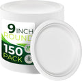 150pcs 100% Compostable 9in Paper Plates, Heavy Duty Disposable Eco Friendly by Birchio
