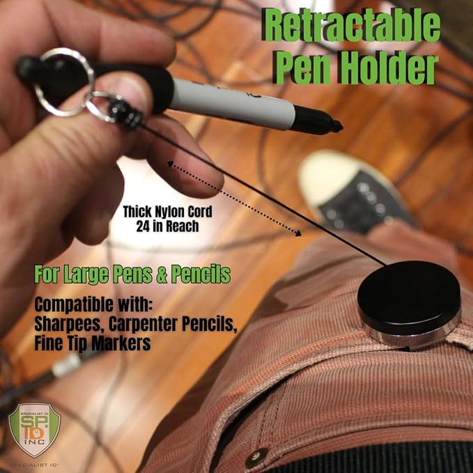 Bulk 20 Pack - Heavy Duty Retractable Pull Pen Holder - Ideal - Image 3