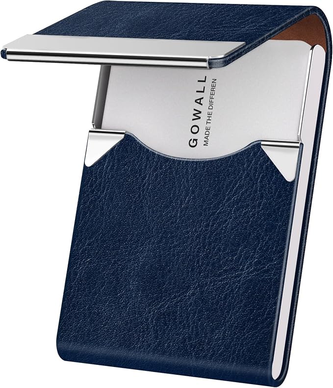 Business Card Holder with Magnetic Closure, Slim Metal PU Business Card Case by GOWALL