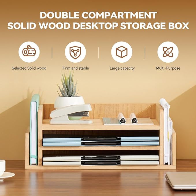 KIRIGEN Wood Desk Organizer 5 Trays, 3-Tier Desktop Document Letter Tray - Image 7