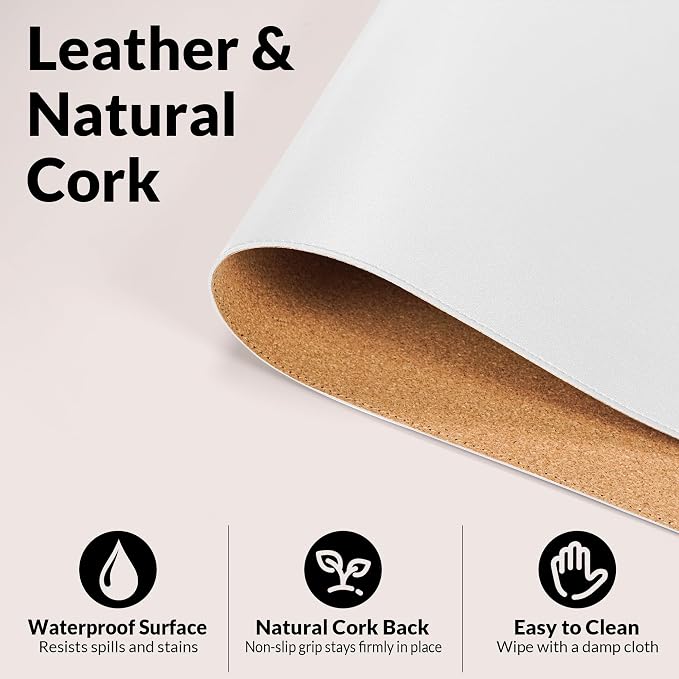 AFIING Cork Desk Mat, 31.5" x 17", Desk pad Protector | Dual-Sided Cork & PU - Image 3