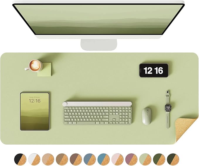 YSAGi Double-Sided Desk Pad, 35.4"x17" Leather Desk Mat, Eco Cork Desk Pad by YSAGi