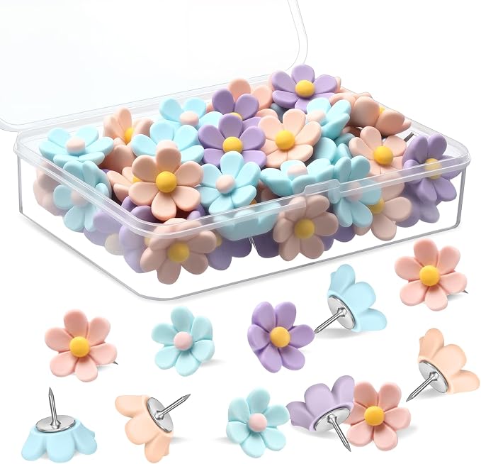 Sawysine 60 Pcs Cute Push Pins Decorative Push Pins Thumb Tacks Colorful Flower by Sawysine