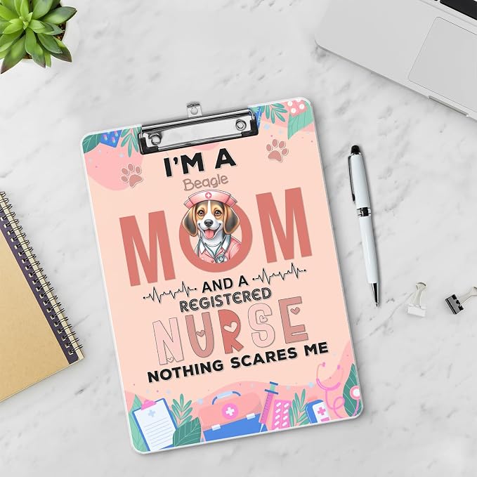 I'm a Beagle Mom and a Registered Nurse Nothing Scares Me Acrylic Clipboard - Image 3