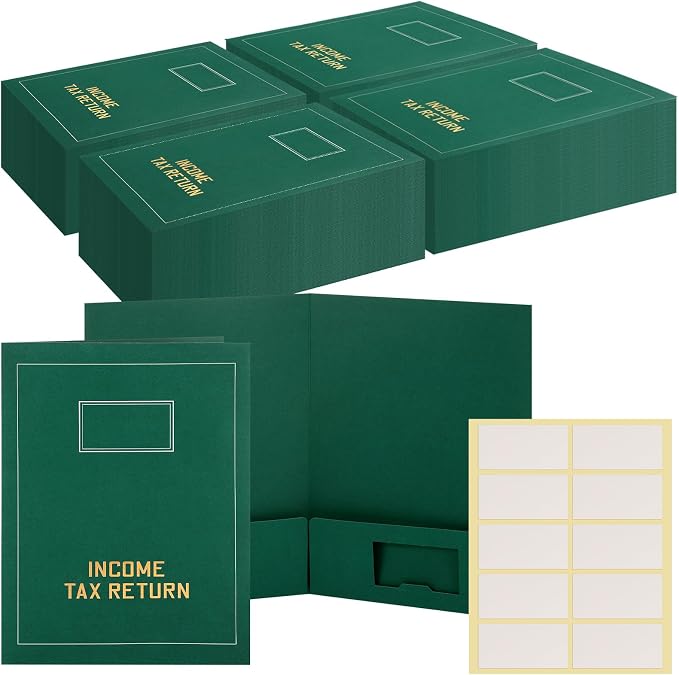 Kisston 100 Pcs Tax Return Folders Bulk 2 Pocket Gold Foil Stamped Income Tax by Kisston