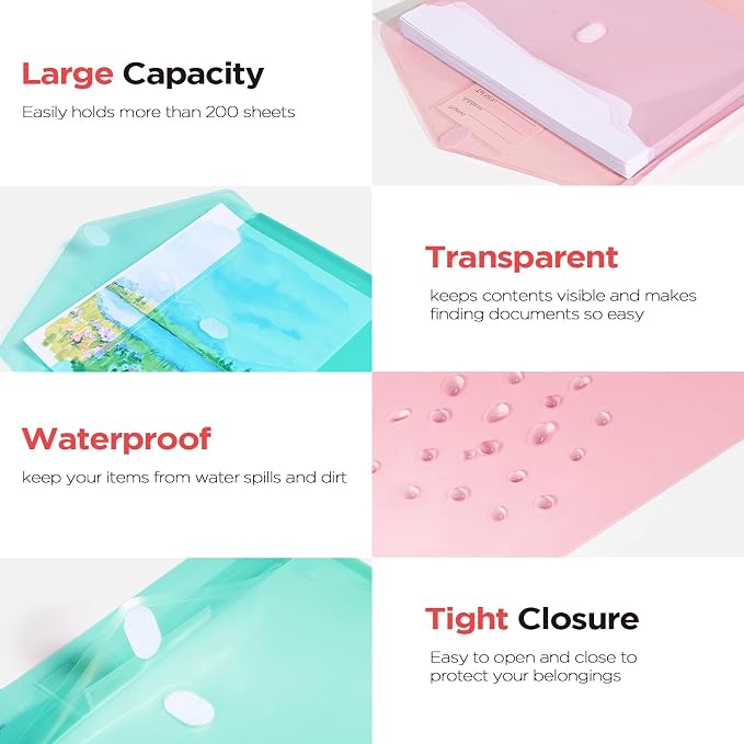 Sooez 20Pack Plastic Envelopes, Plastic File Folders, Super Heavyweight - Image 4