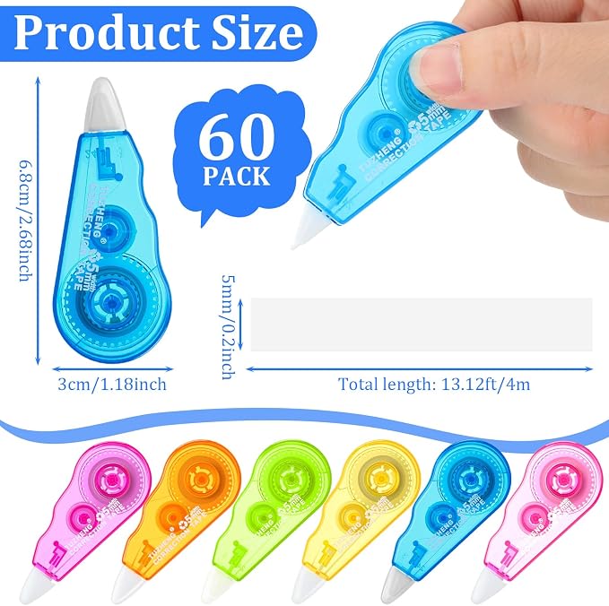 Chivao 60 Pack Mini Correction Tape Bulk Ink Corrector Eraser Tape Set 13.12 ft - Image 2