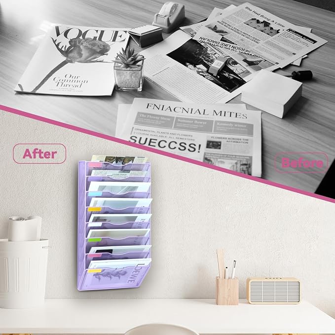 8 Pockets Mesh Wall File Holder Organizer Office Hanging File Folder Magazine - Image 6