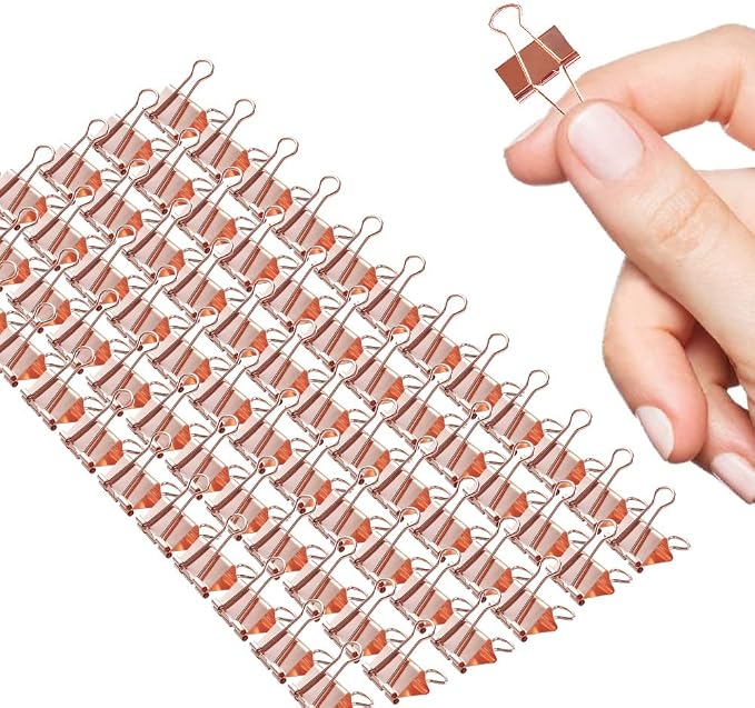 Mini Binder Clips, 120 Pack, 5/8 Inch, Standard 15mm, Rose Gold, Binder Paper by Makanu