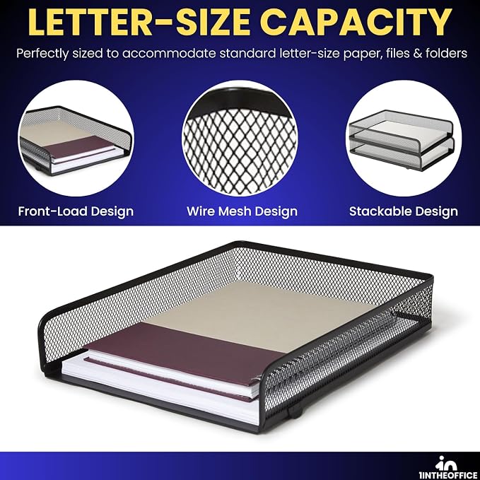 1InTheOffice Letter Trays for Desk Stackable, Front-Load Mesh Desk Tray - Image 4