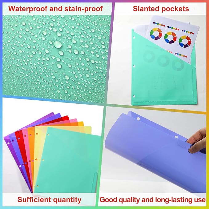 48 Pack 3-Ring Binder Pockets Translucent Polyester 3 Hole Binder Plastic - Image 3