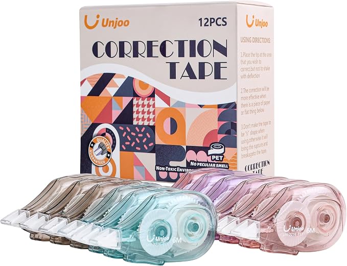 Unjoo White Correction Tape | Easy To Use Applicator, Clean Tear-Resistant Tape by Unjoo