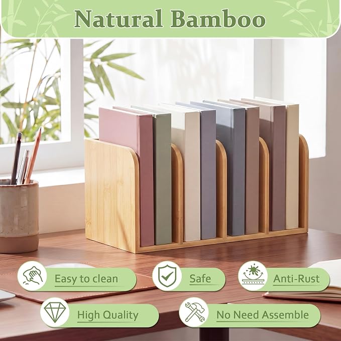 Novabright 4-slot Bamboo Wooden Magazine File Holder Desk Organizer, 4 Vertical - Image 4