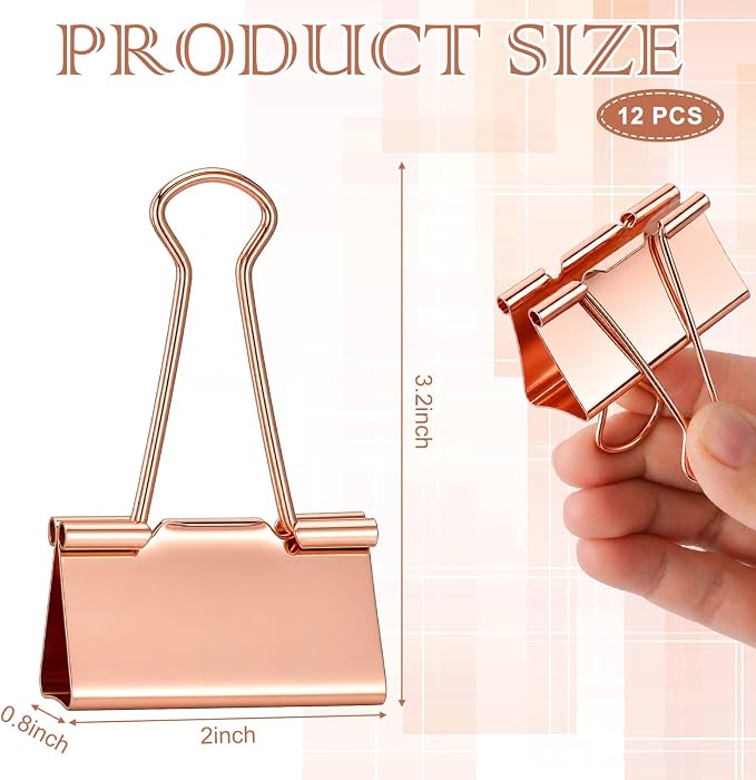 Frienda 12 Pack 2 Inch Extra Large Binder Clips Big Paper Clamps Metallic Large - Image 2
