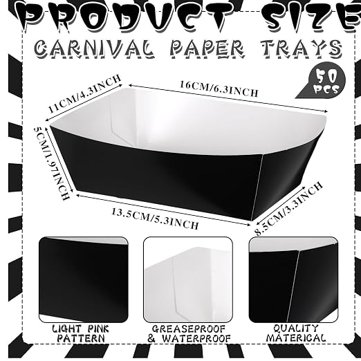 Geosar 100 Pcs Black Paper Food Trays Bulk Disposable Food Boat - Image 2