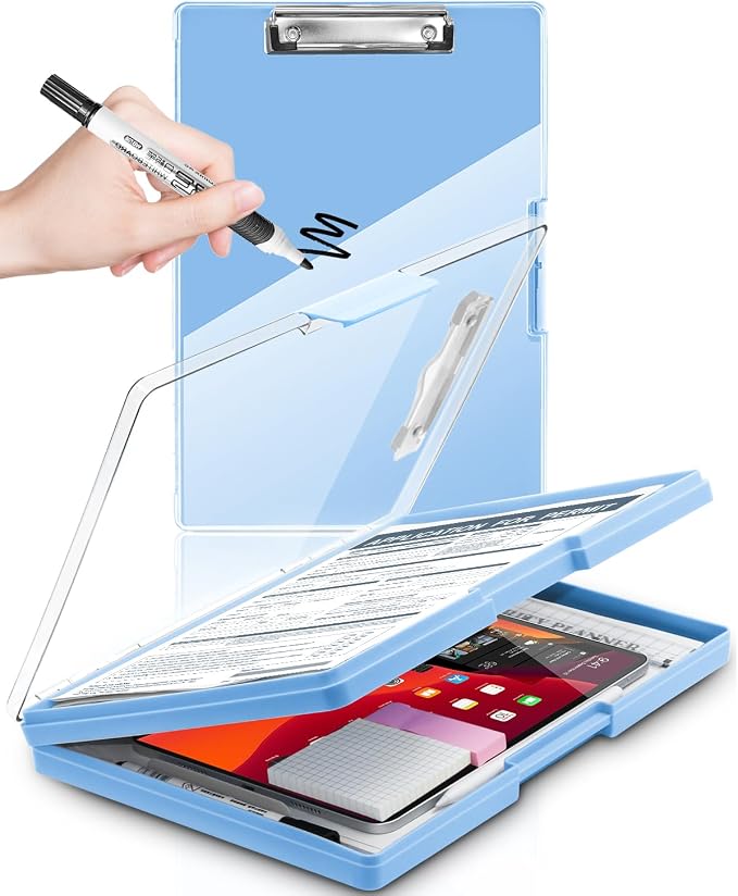 Clearview Clipboard with 2 Storage, Dry Erase 8.5x11 Heavy Duty ClipBoards by Sunnyclip
