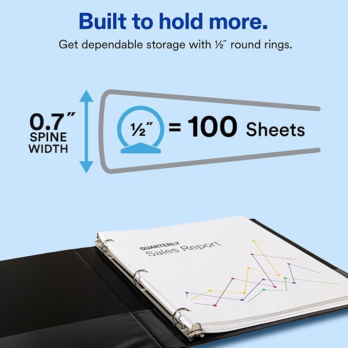 Avery Standard View 3 Ring Binder, 0.5" Round Rings, 100-Sheet Capacity - Image 2