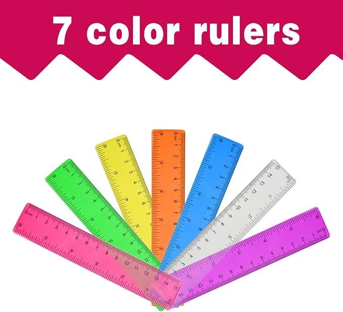 14 Packs 6 Inch Small Rulers for Kids, Plastic Ruler for School | Assorted - Image 2