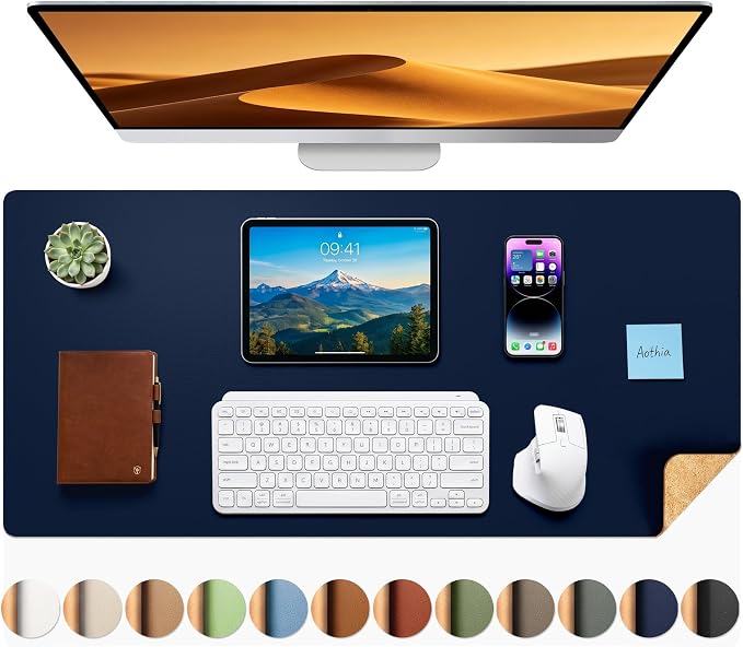 Aothia Dual-Sided Desk Mat, FSC Cork & PU Leather Desk Pad, Large Mouse Pad & by AothiaSimpleNaturalUnique