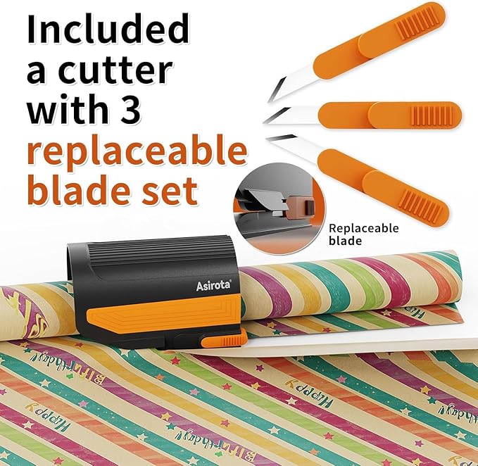 Wrapping Paper Cutter with 3 Replaceable Blades, Slider Wrap Cutter - Image 2