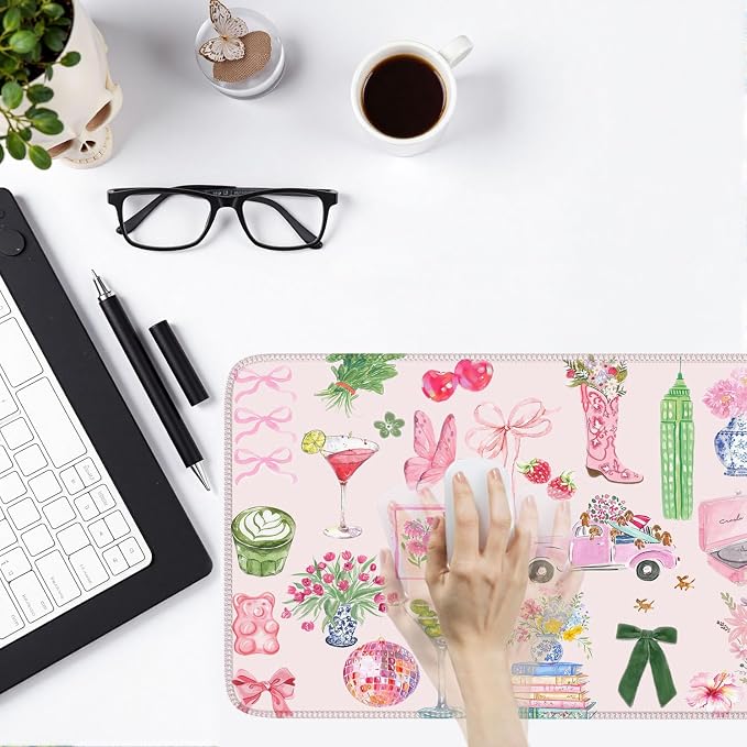 Pink Pastel Floral Desk Mat Cute Kawaii Retro Vintage XXL Large Mouse Pad - Image 6