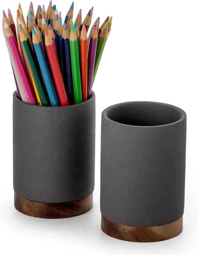 Pen Holder for Desk, Ceramic Pencil Organizer & Makeup Brush Holder, Office by Officepal