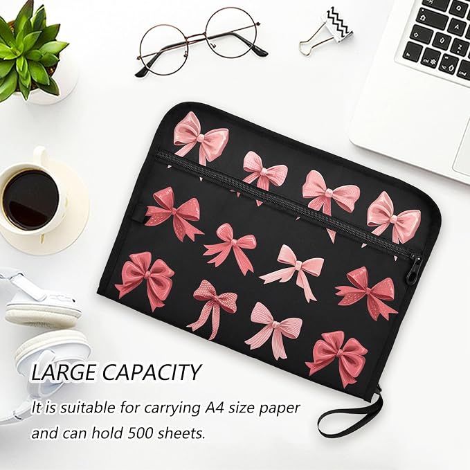 Expanding File Folder Pink Red Bow Black Accordion File Organizer 13 Pockets - Image 5