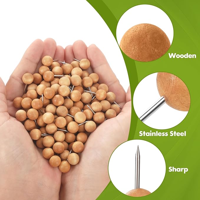 120Pcs Coffee Ball Wood Push Pins, Decorative Bulletin Board Pins, Cute - Image 3