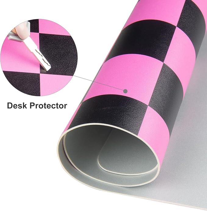 Colorful Star Large Black and Pink Mouse Pad, Plaid Waterproof Office Desk Mat - Image 7