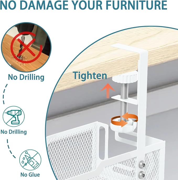 Under Desk Cable Management Tray, No Drill Mesh Desk Cable Tray, Wire - Image 5