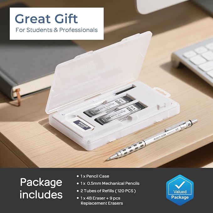 Nicpro Blocky Gear 0.5 mm Mechanical Pencil Set in Case, Metal Pencil - Image 6
