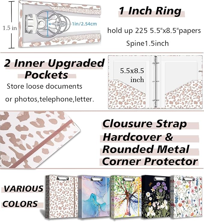 Mini 3 Ring Binder 1 Inch for 5.5"x8.5" Paper, Cute Small Three Ring Binders - Image 5