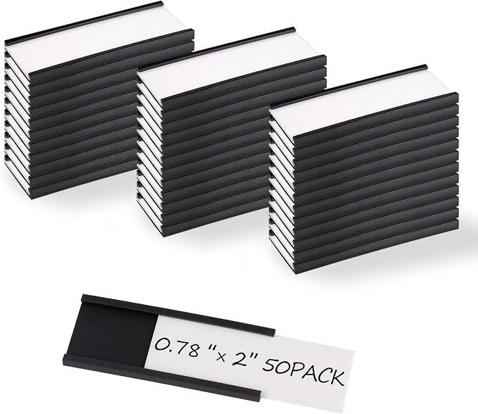 Realth C Channel Magnetic Label Holders 50 Pack 0.78" x 2" | Magnetic Name Tags by Realth