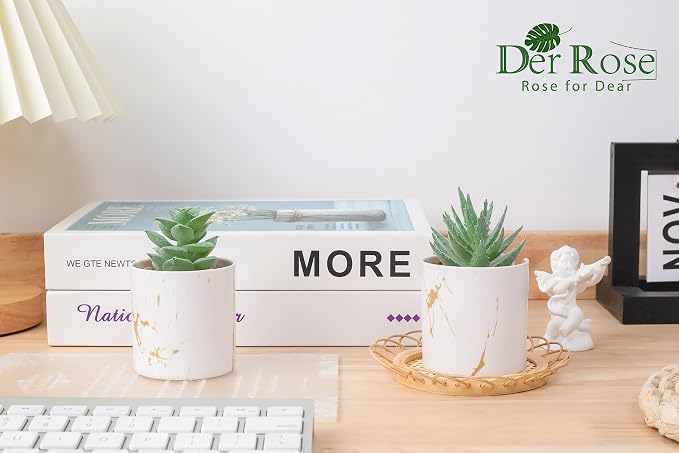 Der Rose Set of 2 Succulents Plants Artificial Mini Fake Succulents Plants - Image 4