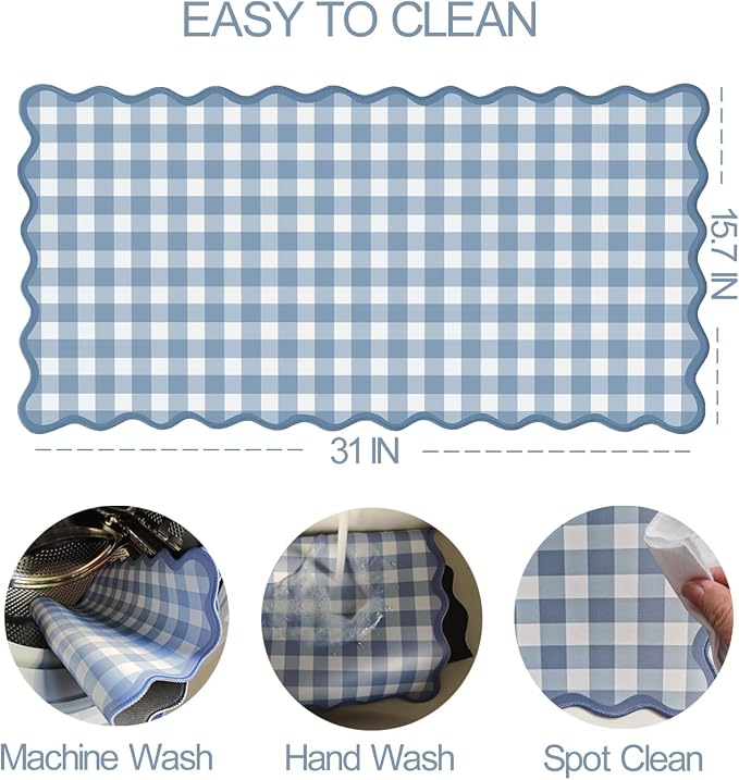 Scalloped‌ Blue Checkered Gingham Desk Mat Cute Pastel XXL Large Gaming Mouse - Image 4