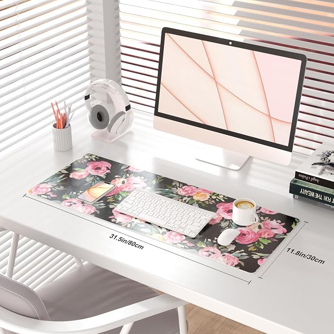 QiyI Large Mouse Pad, Floral Desk Mat - Image 2