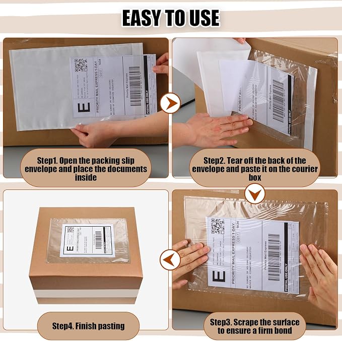 Cholemy 400 Pcs 9.5 x 12 in Clear Packing Slip Pouches Shipping Label Sleeves - Image 4
