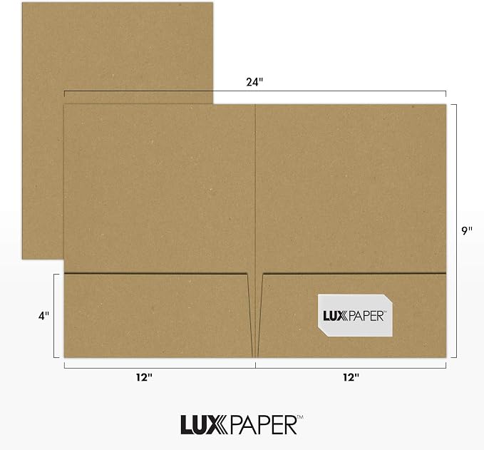 LUXPaper 9" x 12" Presentation Folders | Two Pocket | Grocery Bag Brown | 18pt. - Image 3