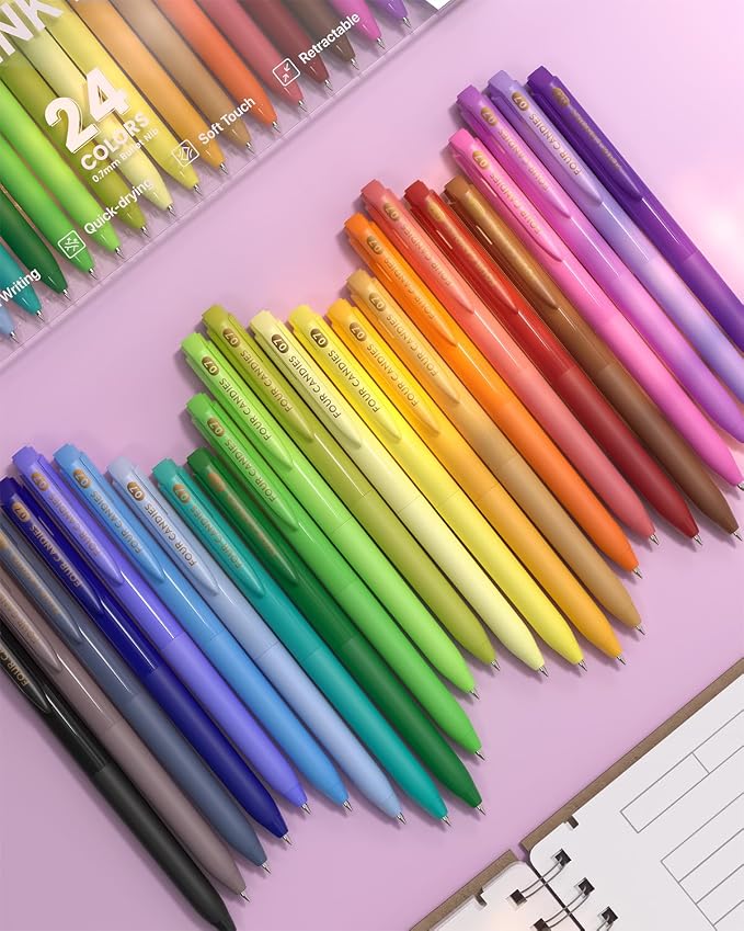 Four Candies Quick Dry Ink Colored Pens Set, 24 Colors Retractable Gel Pen - Image 5