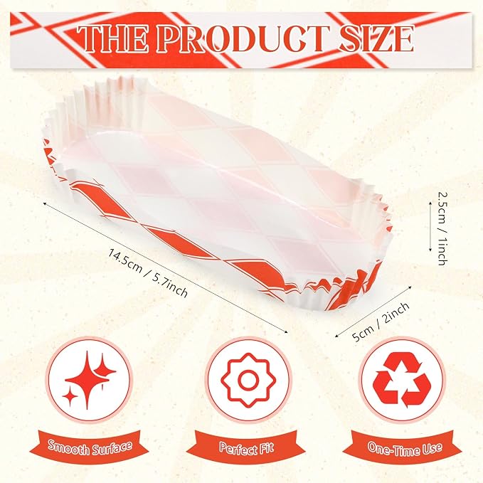 Yinkin 300 Pcs Paper Hot Dog Trays Valentine's Day 6 Inch Food Trays Concession - Image 2