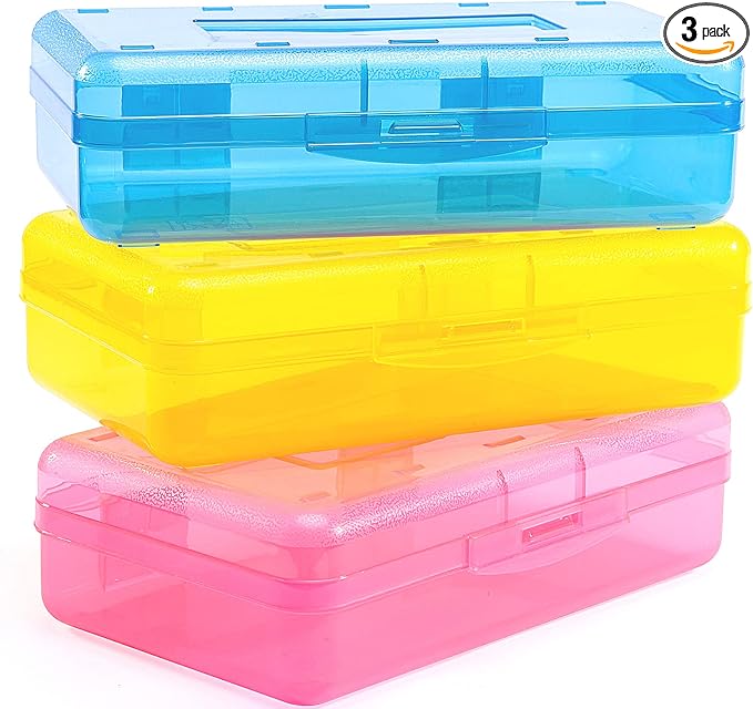 Sooez 3 Pack Pencil Case, Large Hard Pencil Box Bulk, Plastic Storage Container by Sooez