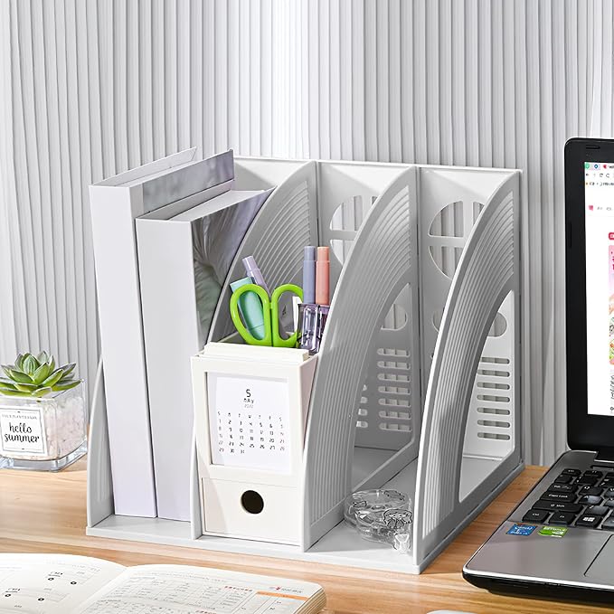 SAYEEC Magazine File Holders 3 Compartment Binder Stand Gray Magazine Storage - Image 8